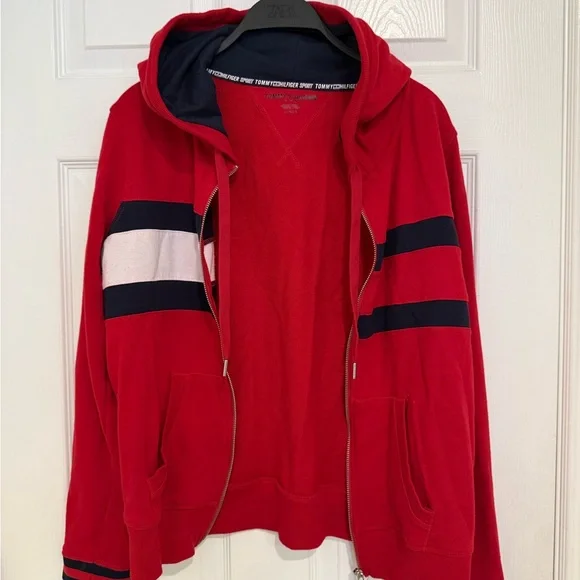 Tommy Hilfiger Red Hoodie with Navy and White Accents - Picture 2 of 3